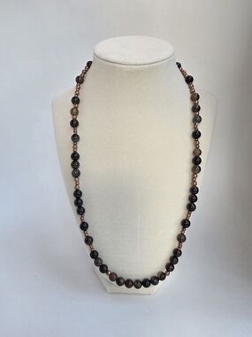 Handcrafted Copper, Black And Brown Beaded Women's Necklace